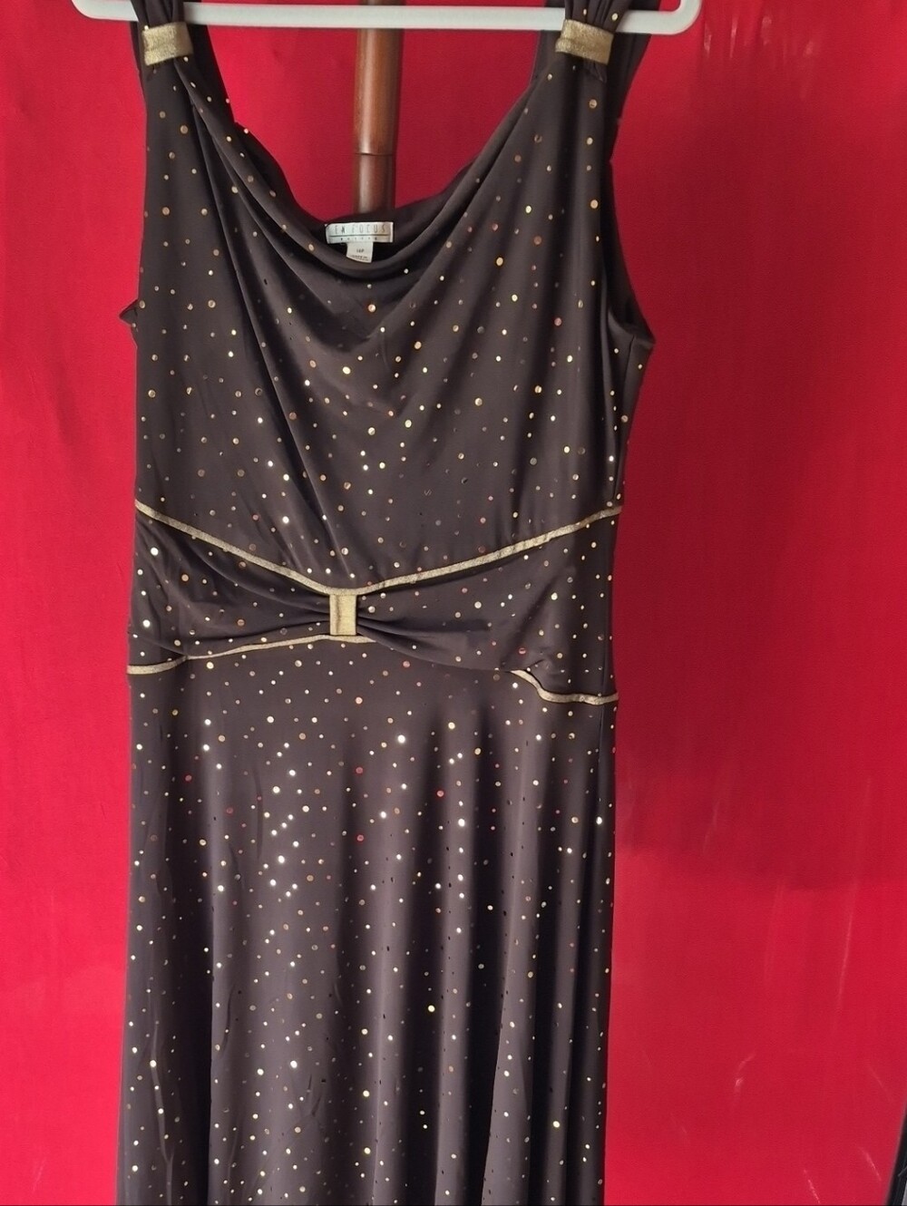 Enfocus Studio Brown Midi Dress with Gold Dot Accents Size 14P